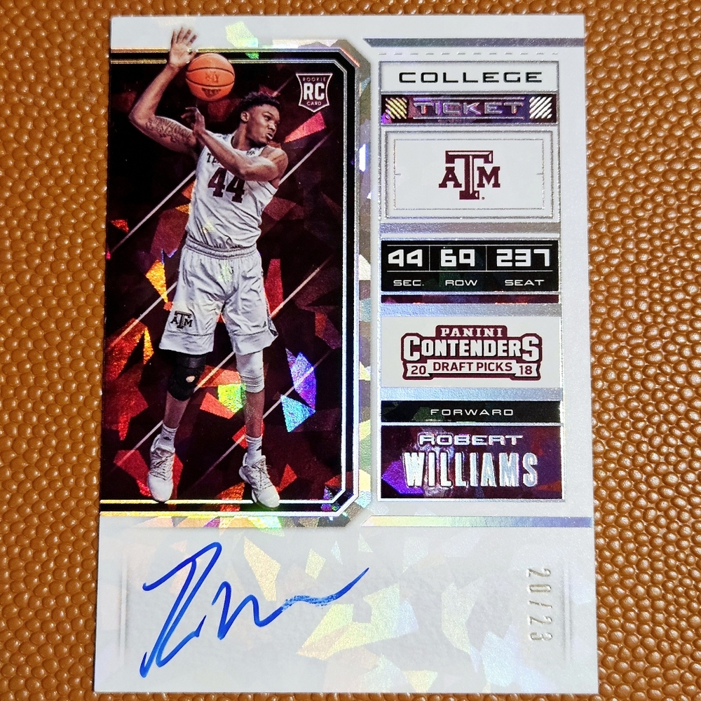 Robert Williams Rookie Auto SN# /23 2018 Draft Picks College Ticket - Texas A&M